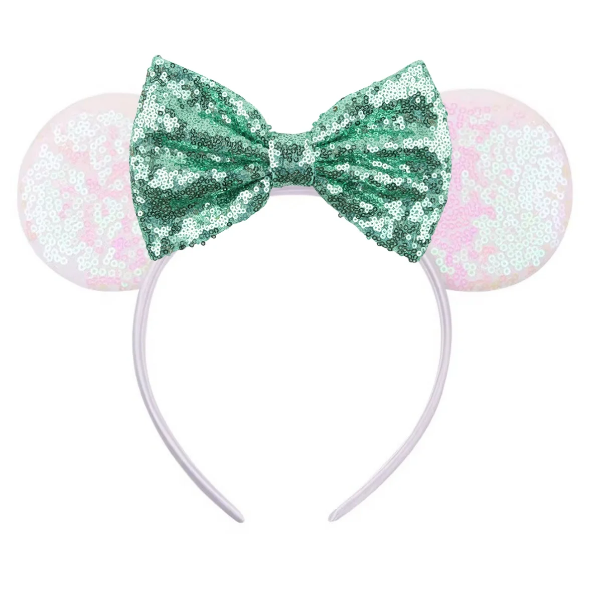 9.5 CM New Cute  White Headband Glitter Mouse Ears Sequins Hair Bow For Girls Festival Women Party Hairband Kids Hair Accessorie