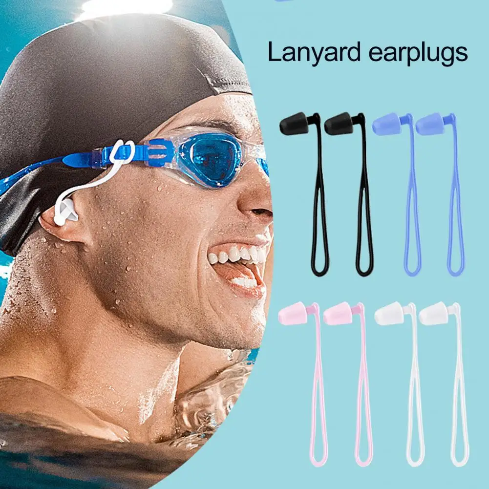 سدادات أذن للسفر مع سدادات أذن بحبل قصير مقاومة للماء من السيليكون للسباحة مع حبل لمياه الغوص للغواصين