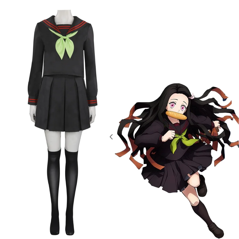 

Game Kimetsu No Yaiba Hinokami Kepputan Cosplay Costume Kamado Nezuko School Uniform Outfits