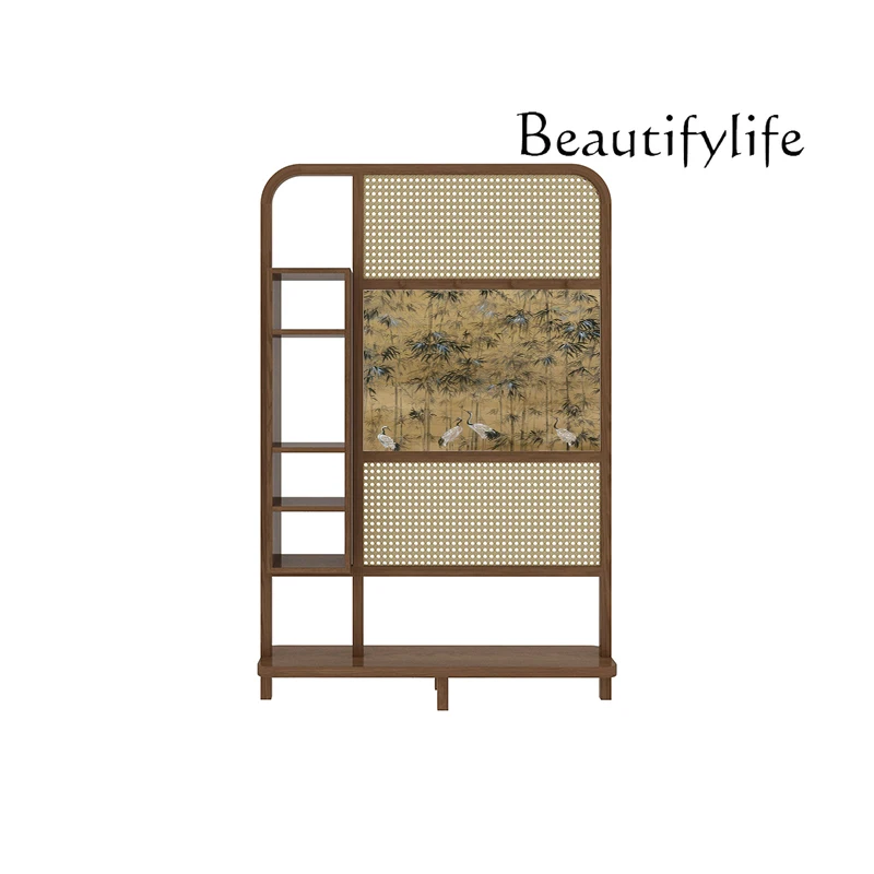 

Rattan solid wood screen rack entrance partition Chinese living room entrance front door flower stand entrance