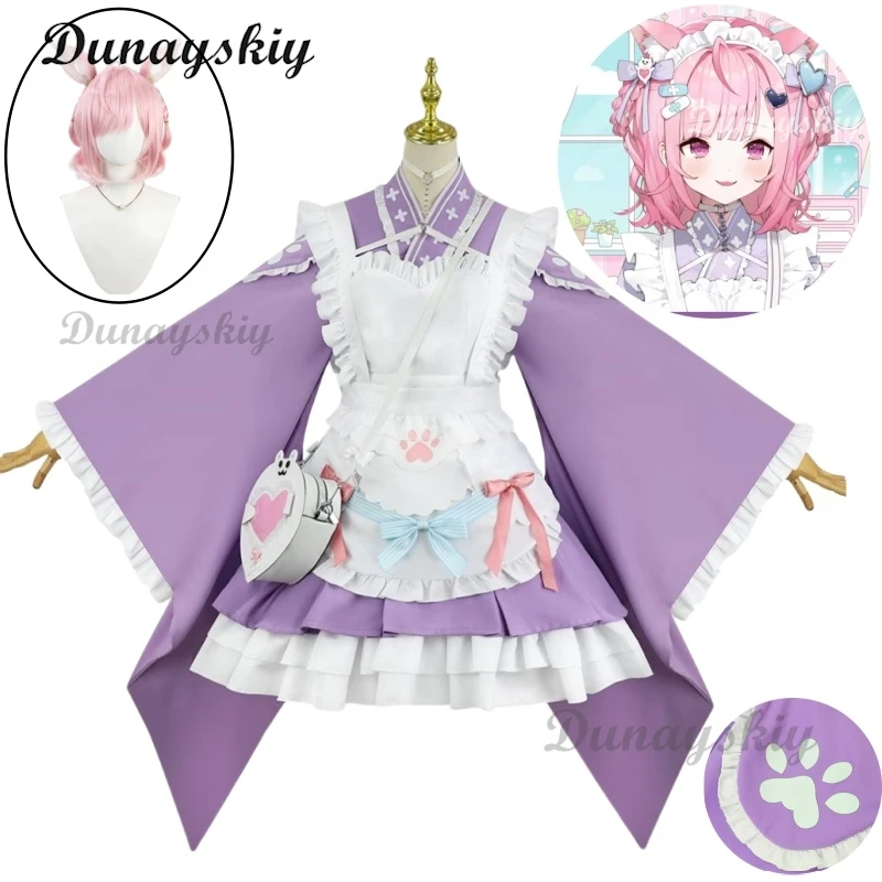 

Virtual YouTuber Yuuki Sakuna Cosplay Costume Wig Lolita Servant Kawaii Apron Dress Wig Japanese Anime Show Role-playing Suit