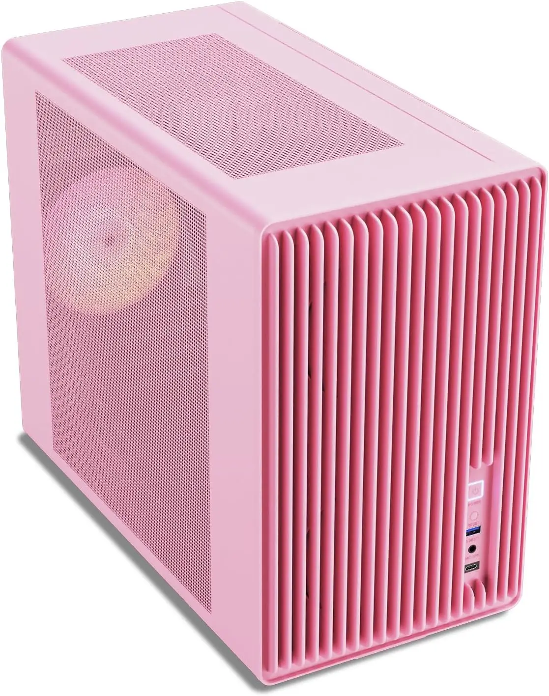 

Compact Gaming PC Case with High Airflow Mesh, Supports 5 Fans & 240mm Liquid Cooling, Fits GPUs Up to 355mm, USB Type-C - Pink