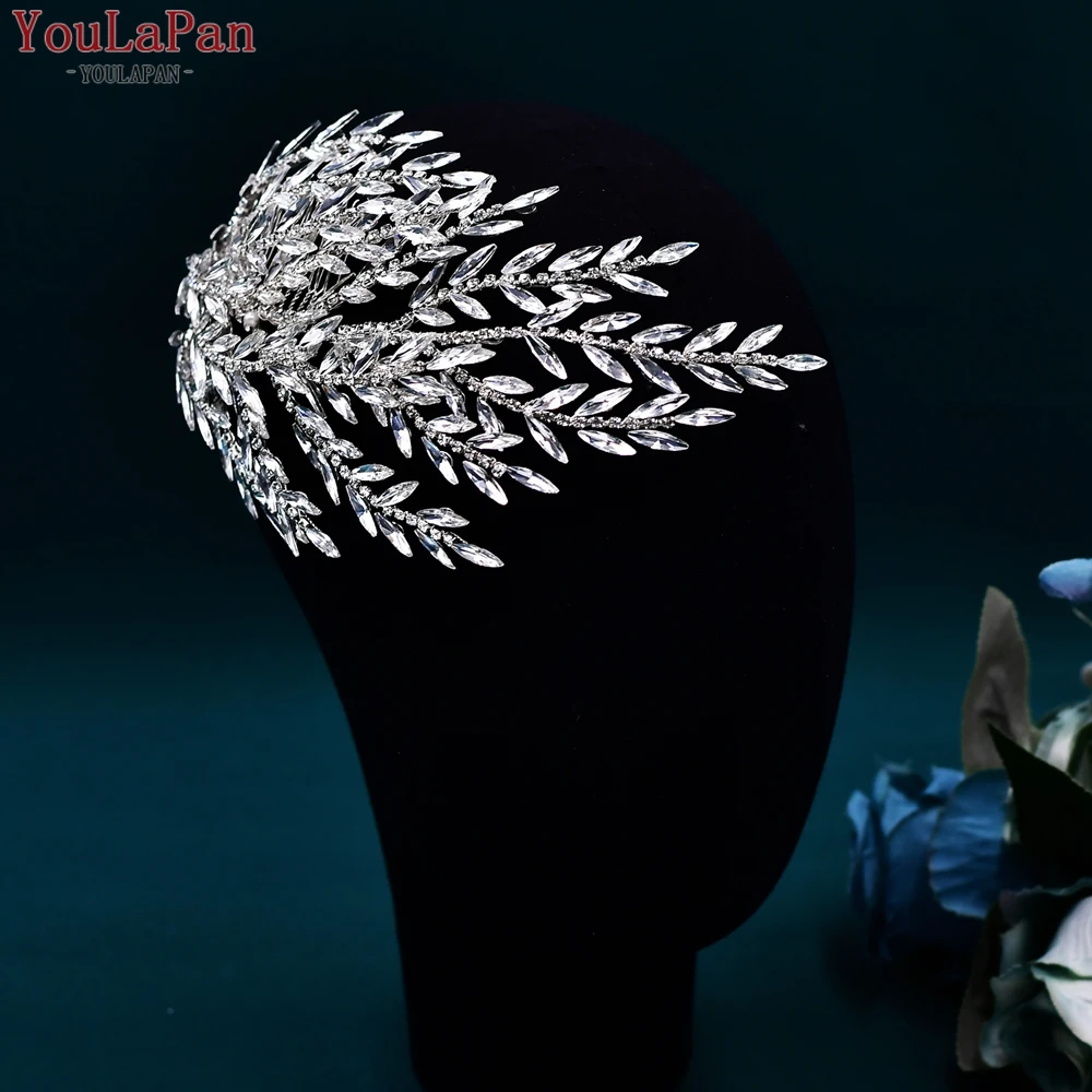 YoulaPan-Rhinestone Deixa Pente de Cabelo para Mulheres, Artesanal De Cristal Headpiece, Acessórios De Cabelo Do Casamento, Cabeça De Jóias, Banquete, HP613