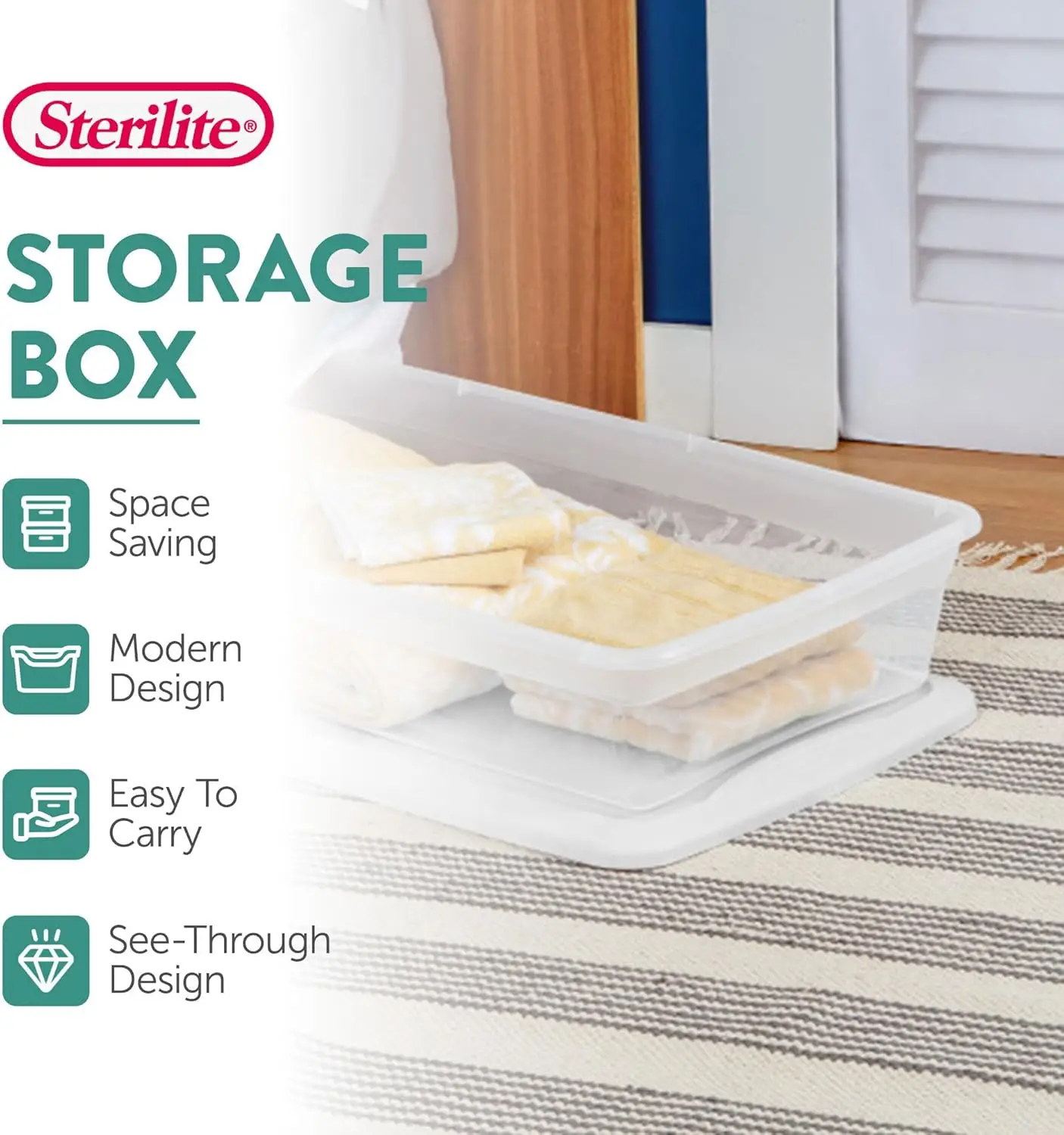 Sterilite 6-Pack Stackable Storage Bin with Lid Clear Plastic Design 41 Quart Storage Boxes