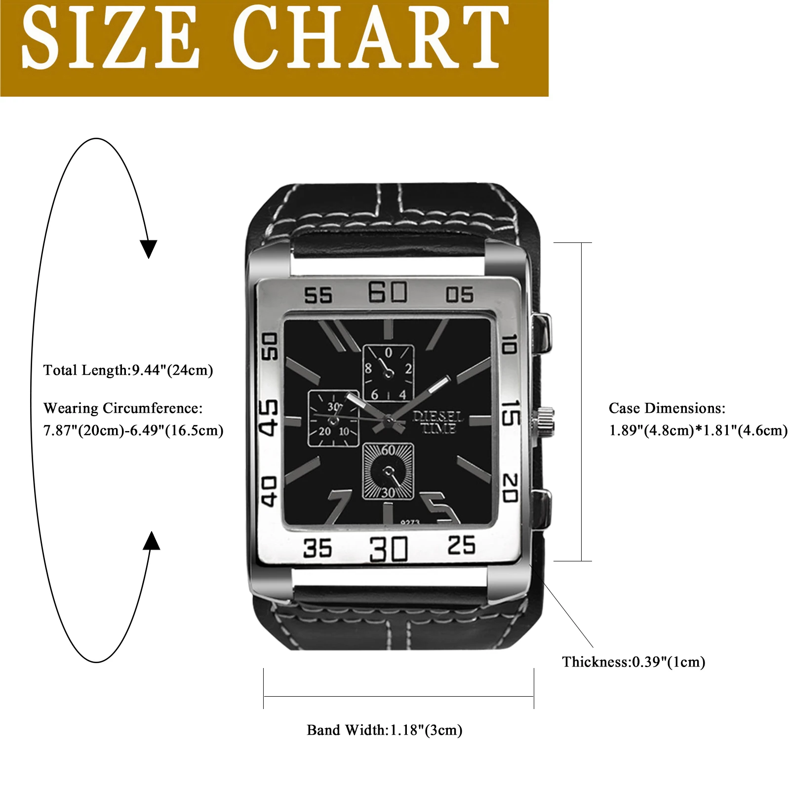 LANCARDO Mens Military Punk Large Dial Wide Strap Watch Sport Casual Leather Band Quartz Wristwatch Gift Male Clock Reloj Hombre