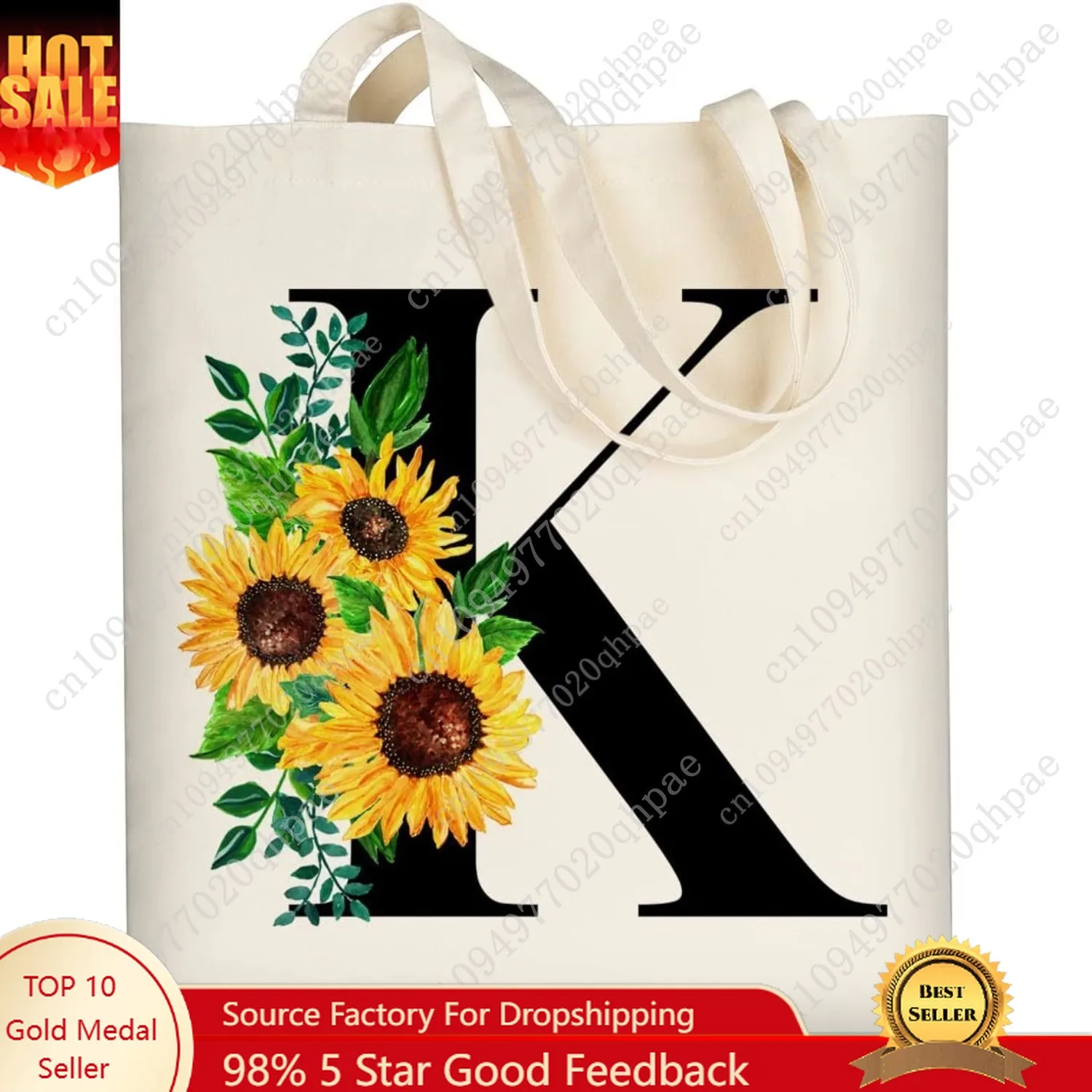 

AUSVKAI Canvas Tote Bag Aesthetic for Women, Cute Sunflower Initial Trendy Monogram Personalized Initial Birthday Reusable Cotto