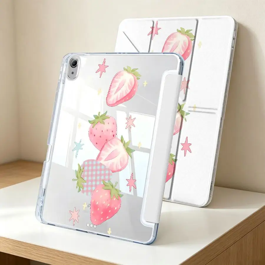 Tablet Case For Samsung Galaxy Tab S10 Lite S7 FE A8 S9 Plus S8 A9 Plus A11 With Pen Slot Cover Sweet Strawberry