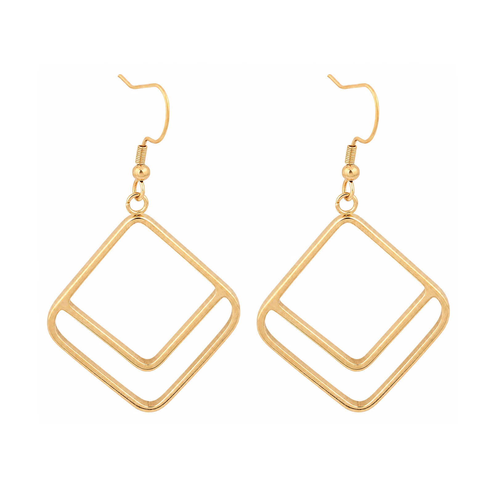 6pcs Stainless Steel Gold Plated Hollow Square Open Bezel Earring Blanks Diy Resin Enamel Earrings Frames With Hooks Findings