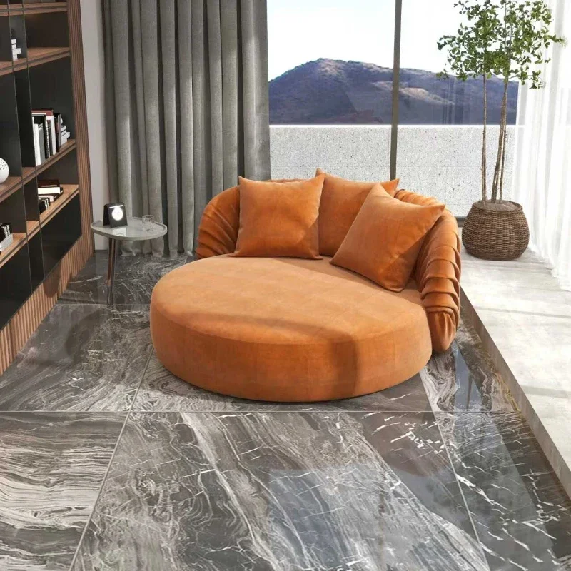 #Velvet Nordic Sofas Orange Single Round Designer Sofas Puffs Individual Divani Soggiorno Nuovi Arrivati Living Room Furniture