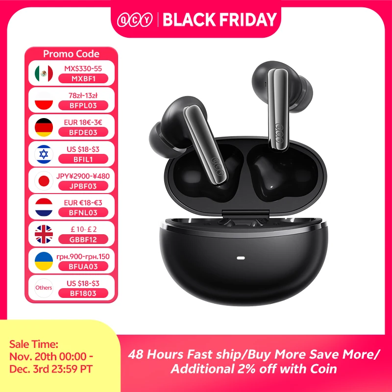 QCY MeloBuds N70 سماعات أذن لاسلكية ANC قابلة للتكيف بلوتوث 6.0 LDAC صوت عالي الدقة 6 ميكروفونات شحن لاسلكي سماعات 50 ساعة IPX5