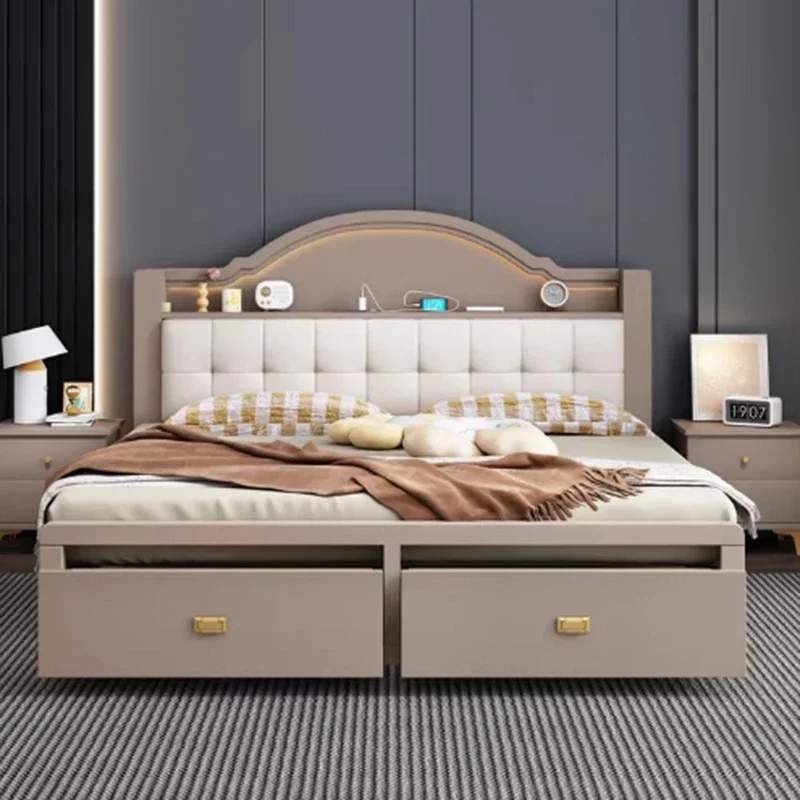 Nordic Modern Wood Double Bed Simple Master Bedroom Drawer-type High-box Storage King Size Bed Camas King Size Bedroom Furniture