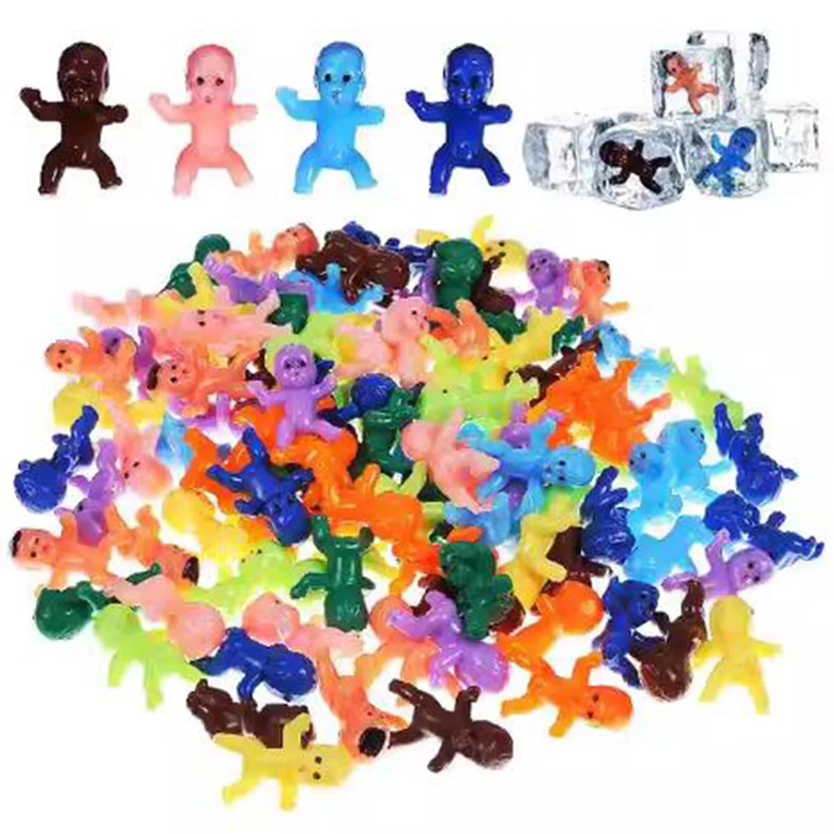 100 Pieces 1 Inch Mini Plastic Baby Ice Cube Baby Doll for Baby Shower Party Game Supplies Decoration (Assorted 10 Colors)