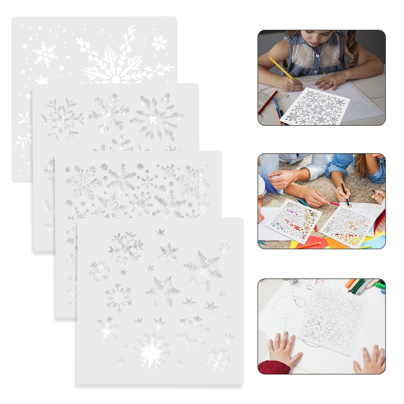 

4pcs Snowflake Pattern Painting Stencils Hollow-Out Washable Drawing Templates For Diy Crafts Decorative Art Reusable Plastic