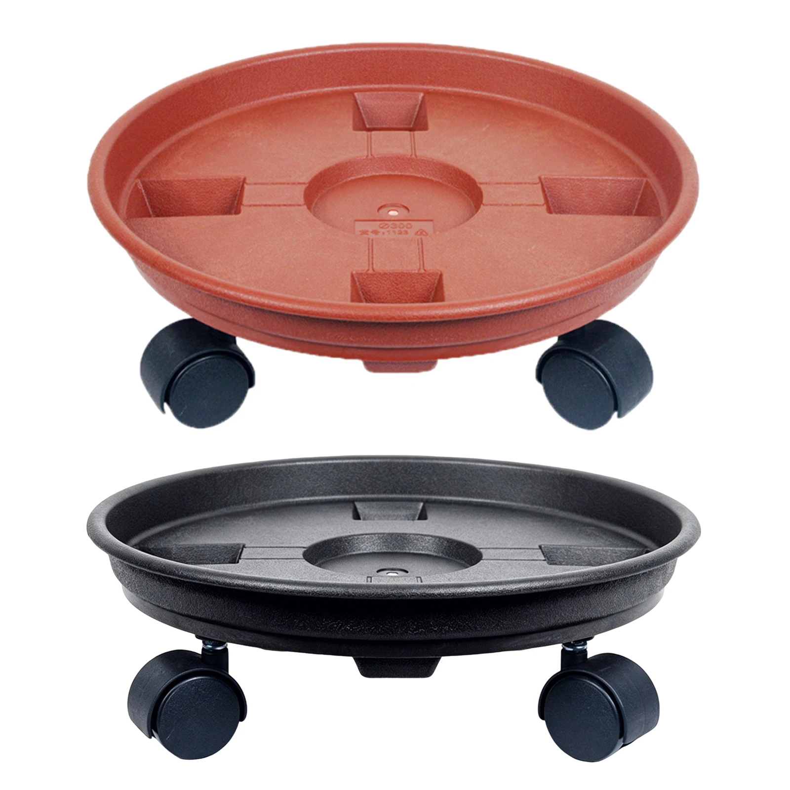 30cm Plastic Rolling Plant Stand with Wheels Round Flower Pot Rack Holder with Drainage Rolling Plant Dolly for Indoor Outdoor