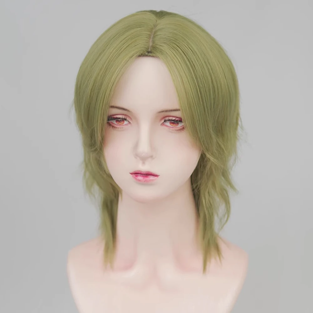 VICWIG Short Straight Mullet Head Wig Synthetic Men Anime Cosplay Green Natural Hair Wig for Daily Party