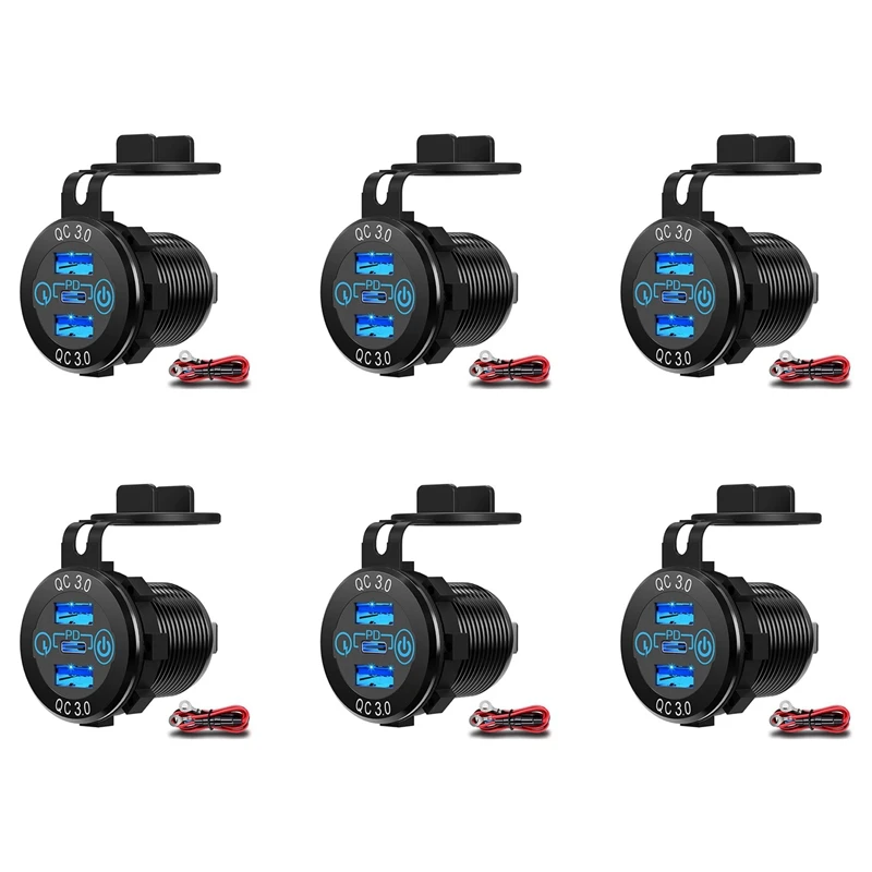 6X Quick Charge Socket 60W USB-C Multiple Car Charger Socket PD 3.0 & Two QC3.0 Ports With Touch Switch Fast Car Adapter