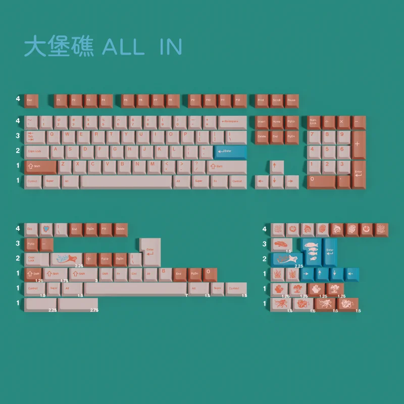 

Клавиши PBT Cherry Profile Great Barrier Reef для механических клавиатур MX GH60 61 66 68 75 87 96 108 2.25U 2.75U ISO EnteU