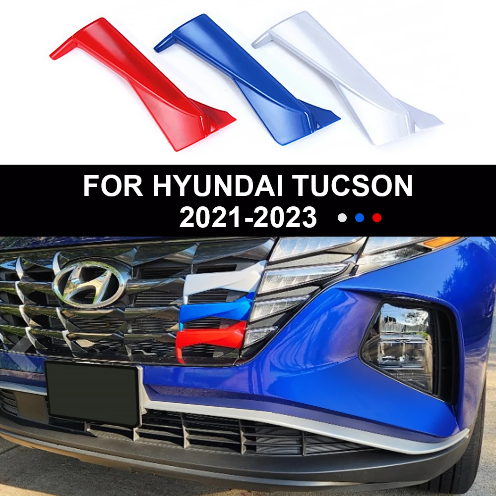 For Hyundai Tucson NX4 2021 2022 2023 2024 Hybrid Car Front Grille Trim Sport Strip Cover 3pcs 3D Sticker Accessories