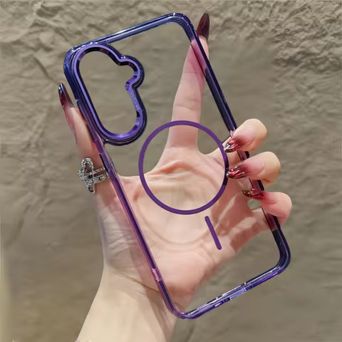 Luxury Metal Clear Case For Samsung S25Edge S24 S23 S22 Ultra Plus FE A56 A55 A35 A36 A26 A16 For Magsafe Wireless Charge Cover
