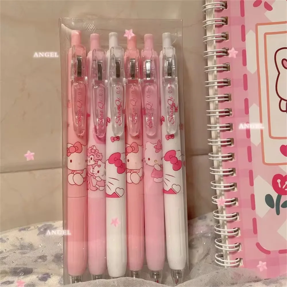 4pcs/HelloKitty Pen Anime Sanrio 0.5mm Gel Pens Girls Stationery Press Pen Kawaii Pink Student Supplies Children Writing Tools