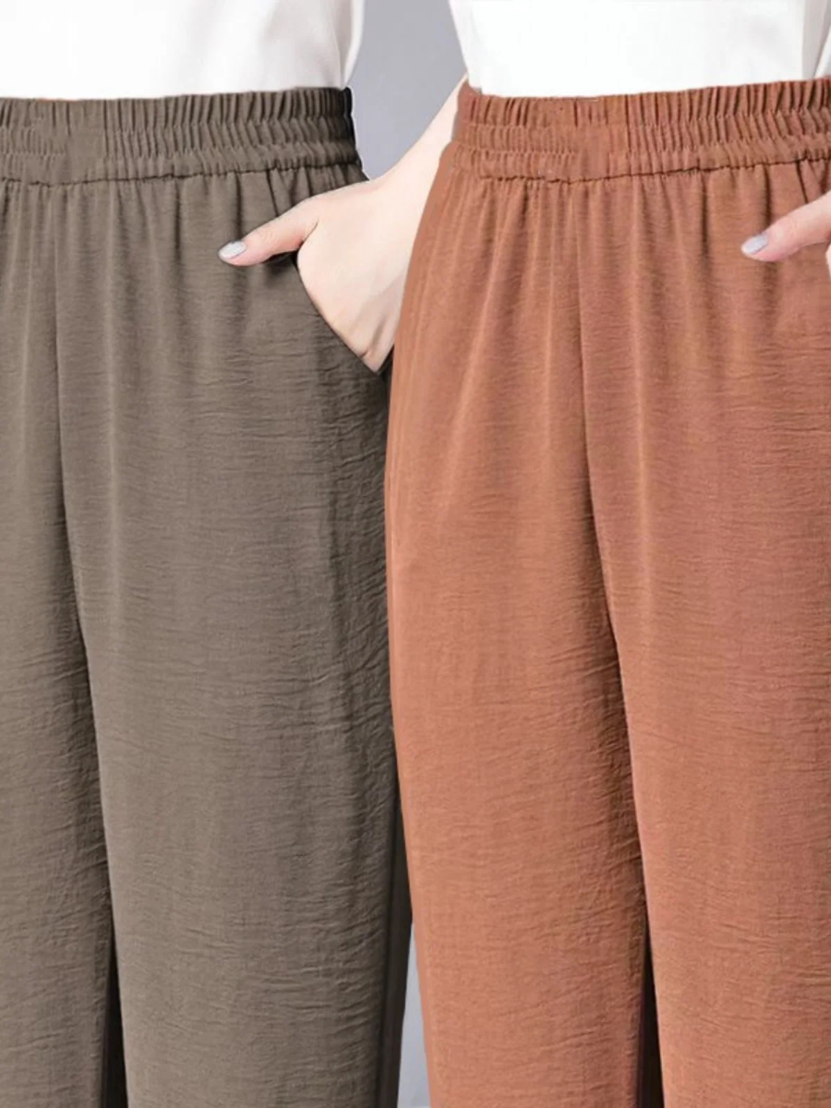 Dames taille haute glace soie chanvre mince jambe droite pantalons décontractés Harlan Sle neuf points pantalon d'été couleur Pure tenue décontracté