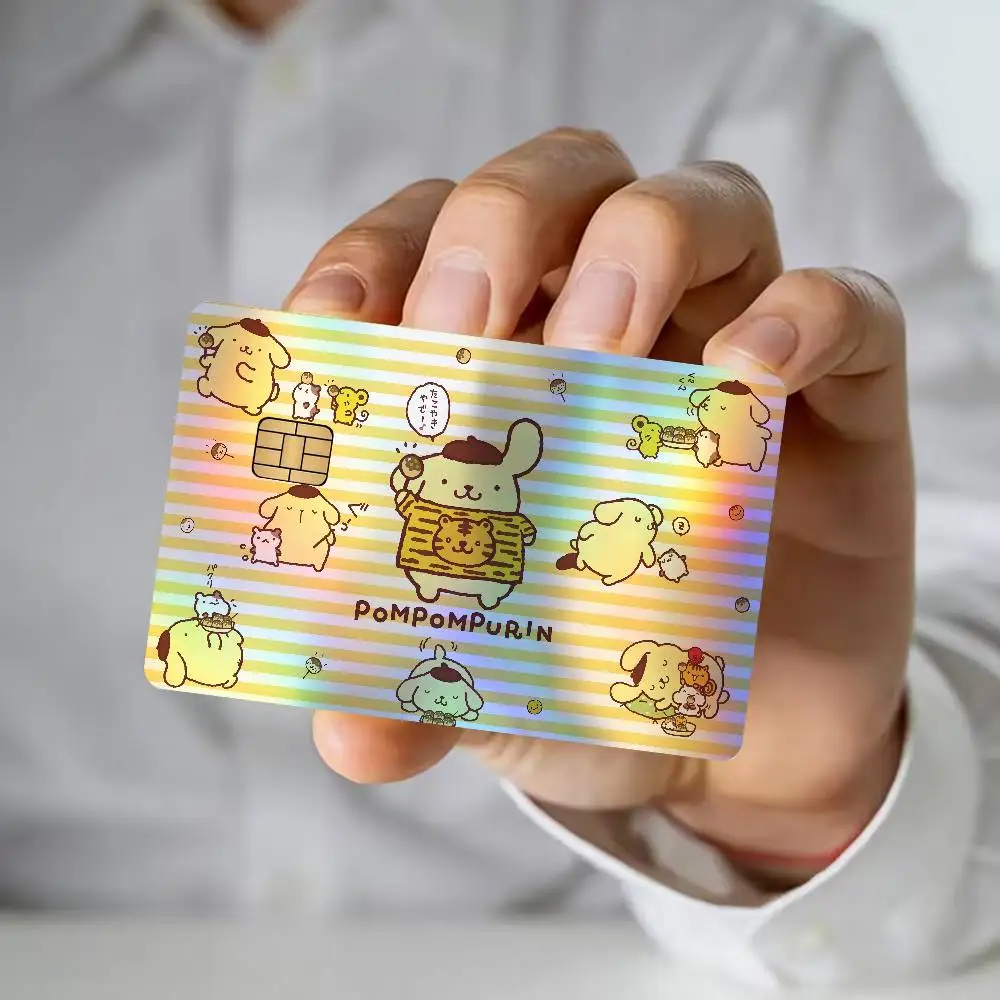 Cute P-Pom Purin Fashion Laser Effect Bank Card Stickers Removable Aesthetic Card Decor