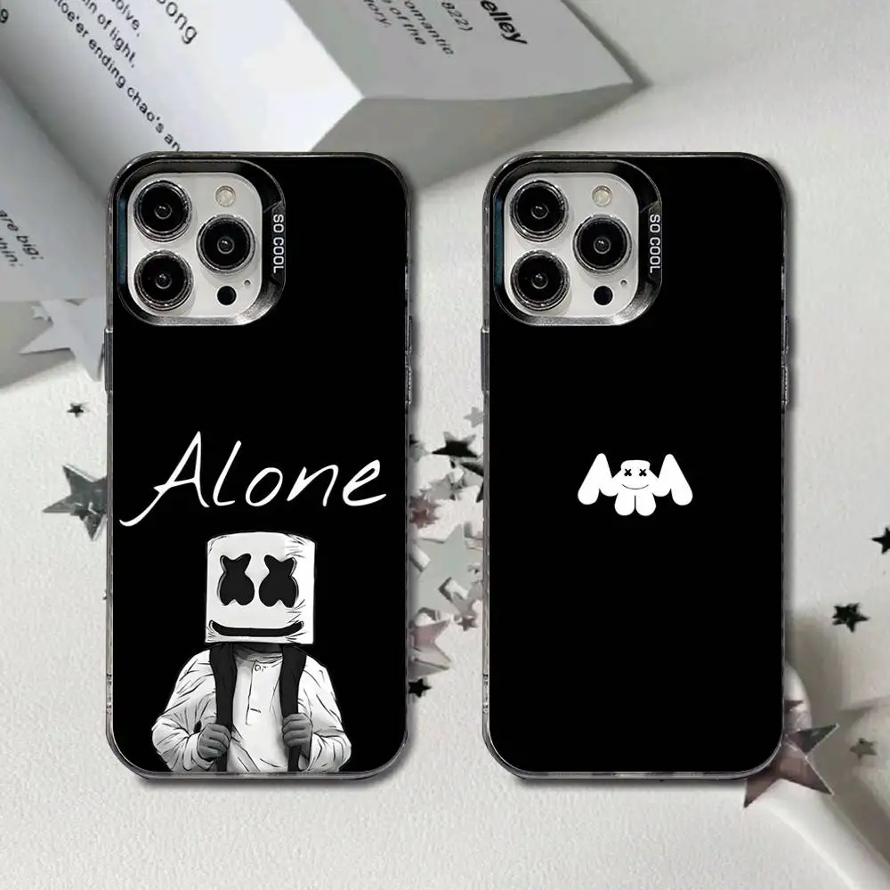 

M-Marshmello Phone Case For iPhone 16,15,14,13,12,11,8,7,Pro,Max,Plus,Mini,XS,SE Black Matte Hard