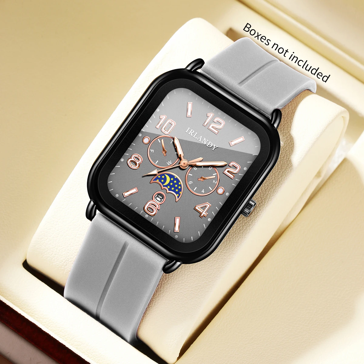 Fashion Square Women Quartz Watch Grey Silicone Strap Ladies Calendar Wristwatches Clock Relogio Feminino（Without Box）