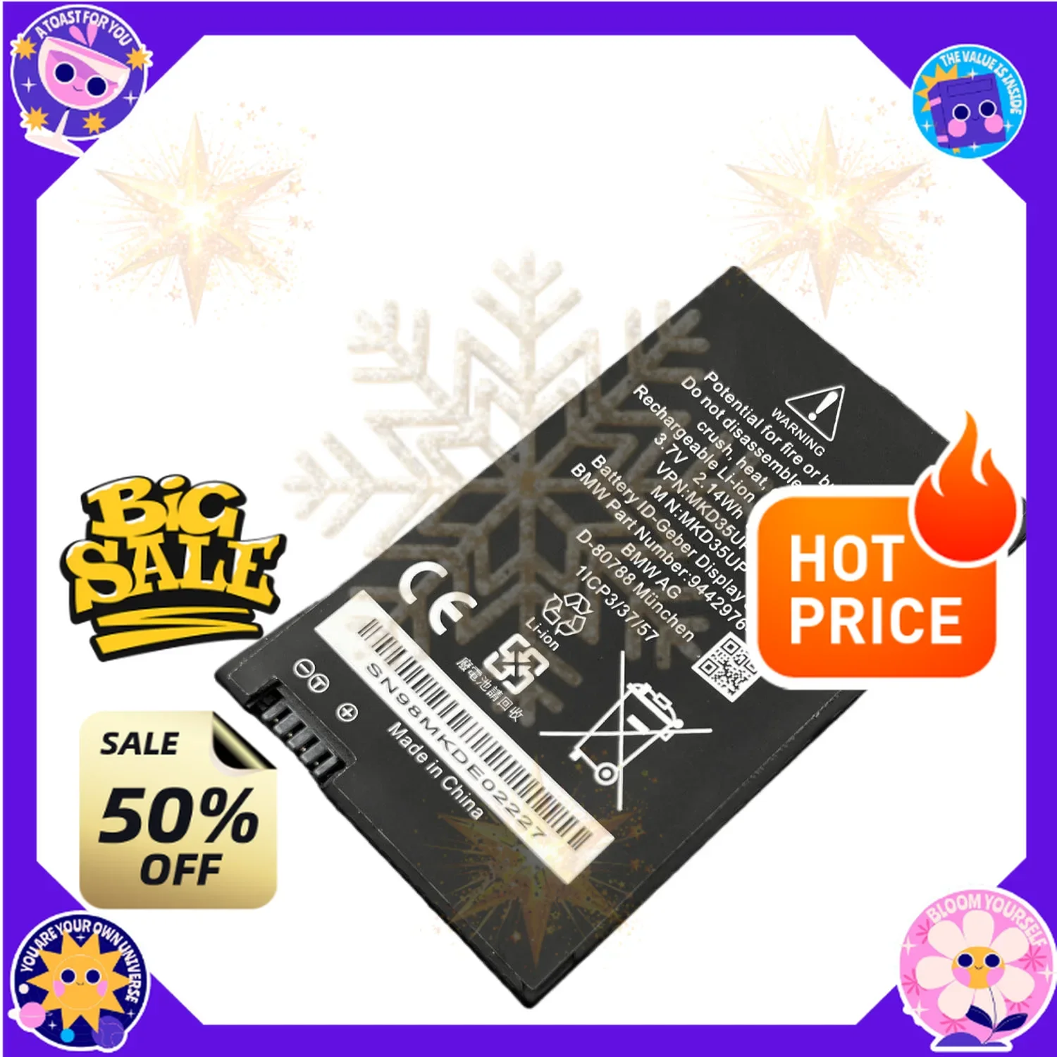 SWZY MKD35UP 3.7V 2.14Wh Key Battery Replacement For BMW GT57 I8 GT 5 6 7 X3 X4 X5 X6 530le 730 740 745 9442976-01 1ICP3
