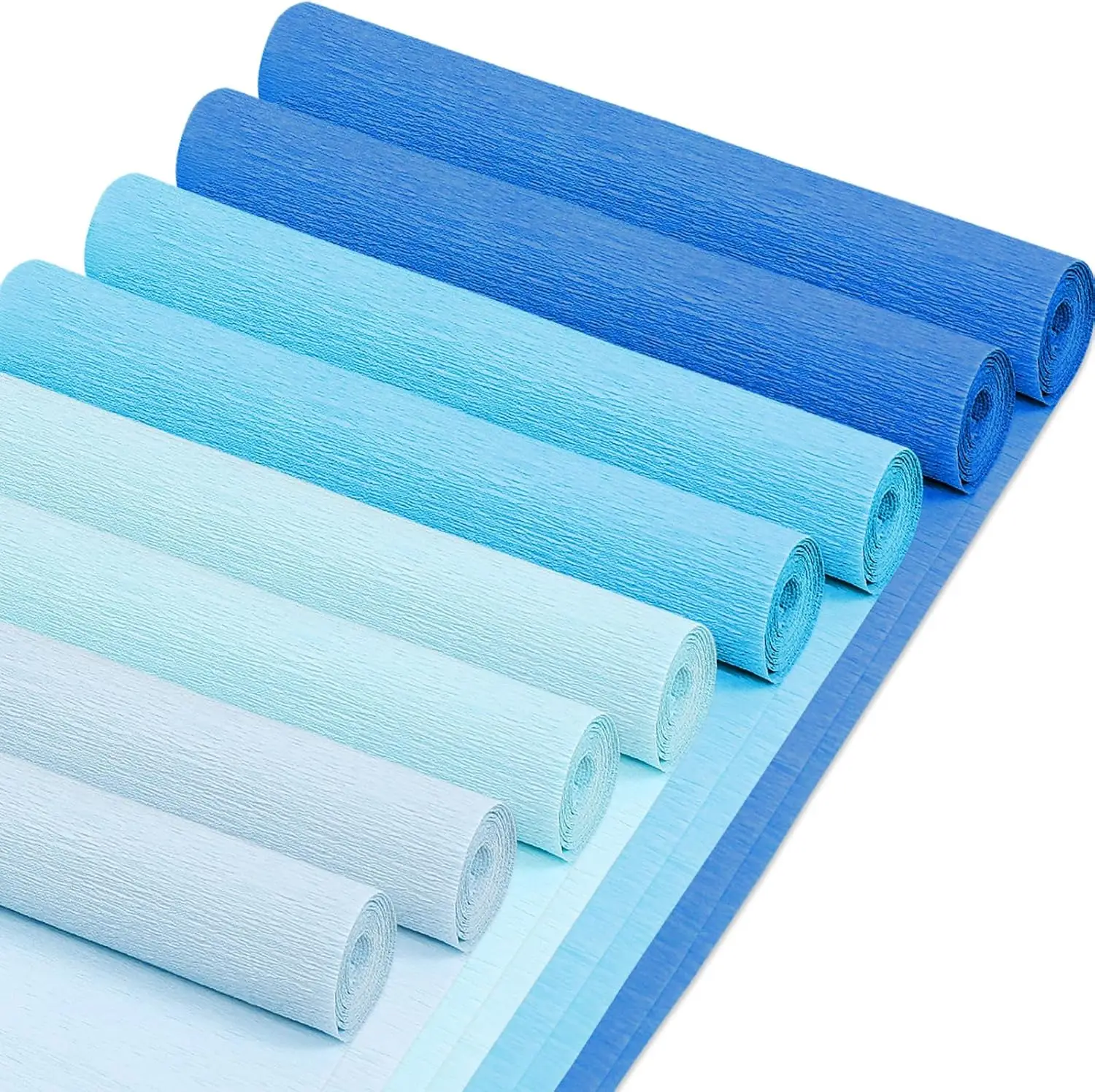 

8 Rolls Blue Crepe Paper Streamers, 4 Gradient Blue Colors, 25x250cm Each, for Graduation Party Decor, DIY Crafts, Room Wall Decor