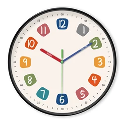 A modern simple wall clock, colorful digital and color hands designed instructional wall clock, silent clock, for living room be