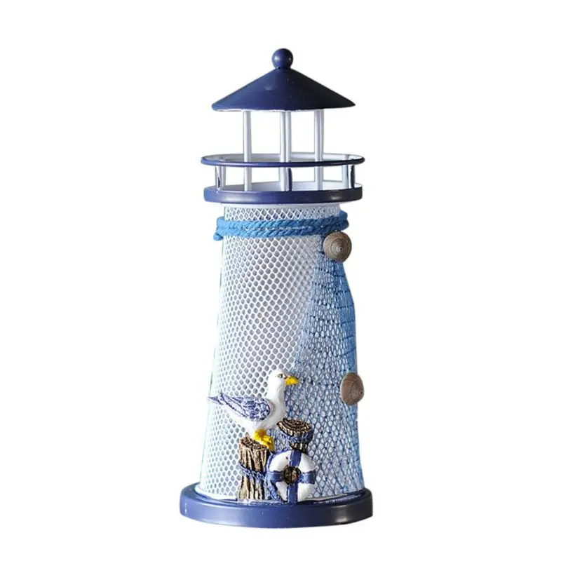 1PC 14/18CM Random Style LED Seven Colors Iron Lighthouse Nautical Themed Rooms Home Handmade Wood Decor Office Home Decoration