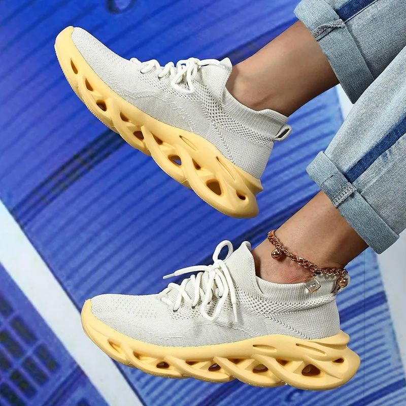 

Кроссовки на платформе унисекс, женские ажурные кроссовки на толстой подошве, повседневная спортивная обувь с вязаной сеткой, повседневная прогулочная обувь на мягкой подошве