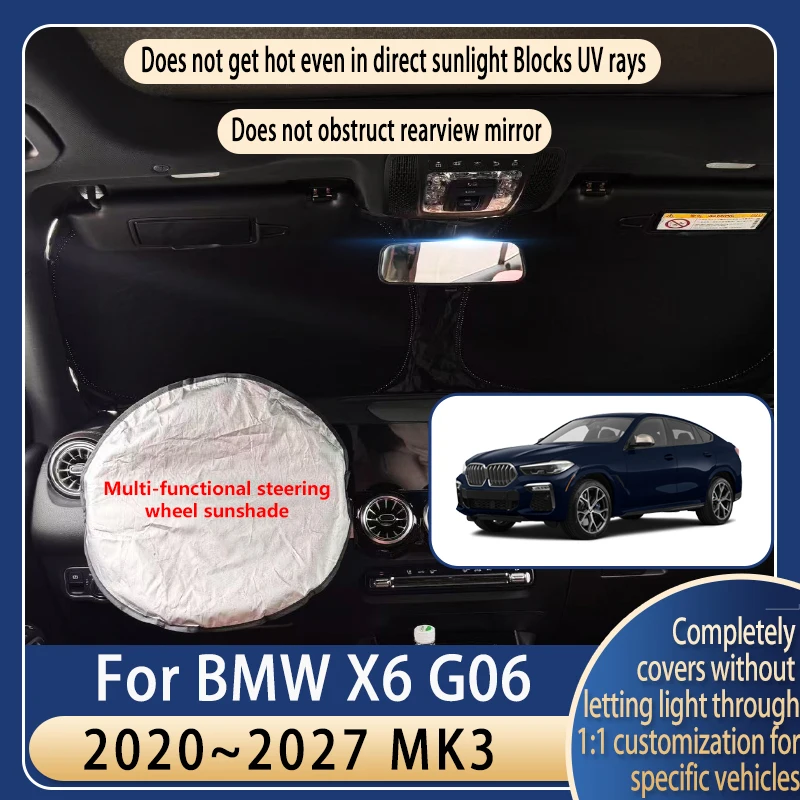 

Steering wheel Car Sun Visor For BMW X6 G06 2020~2027 26 Summer Cooling Auto Accessories Front Windshield Sunshade Heat Insulati