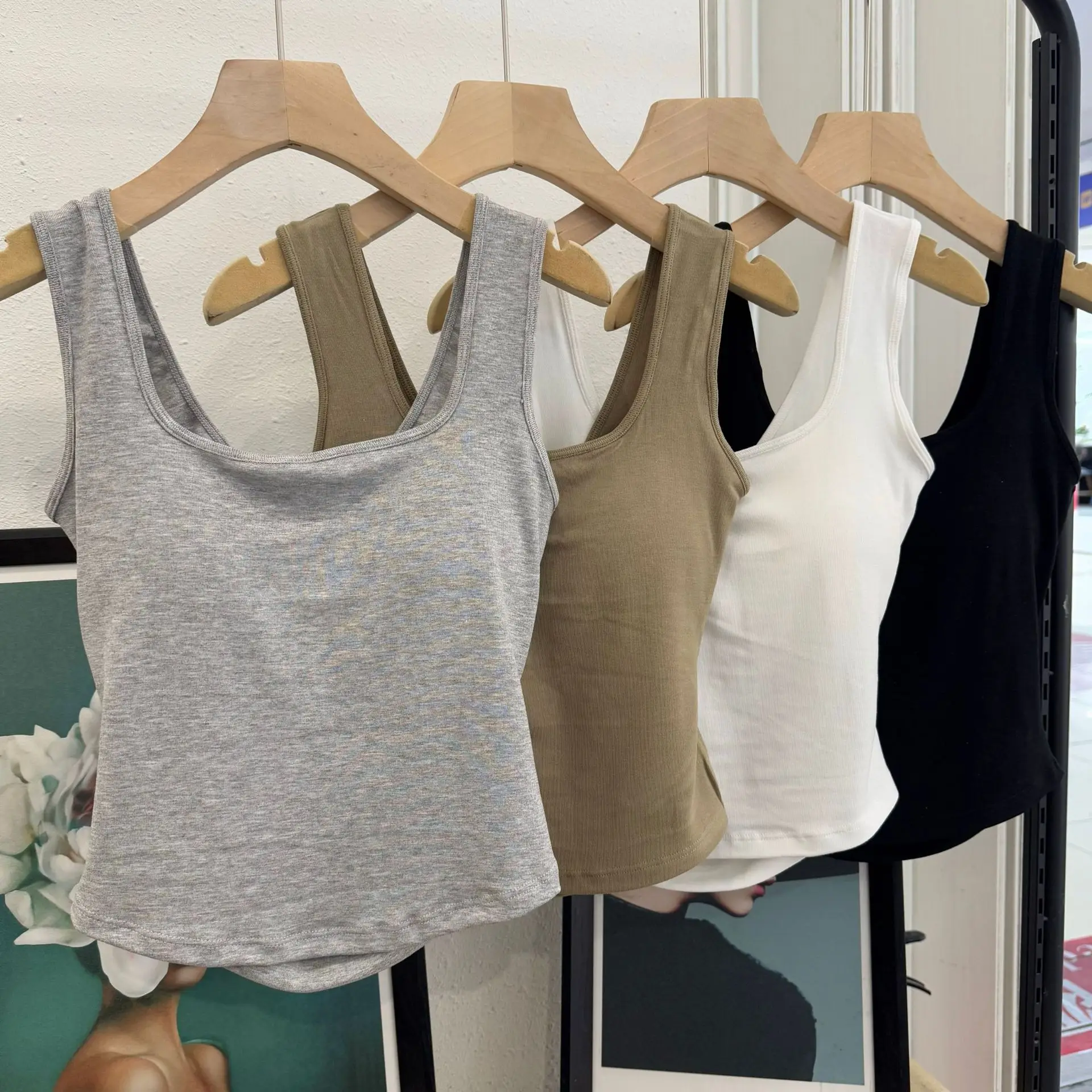 Woman Vest Spring Summer Spicy Girl Square-neck Tank Top Butterfly Bow Hollow-out Back Padded Camisole Cute Lovely Ladies' Vest