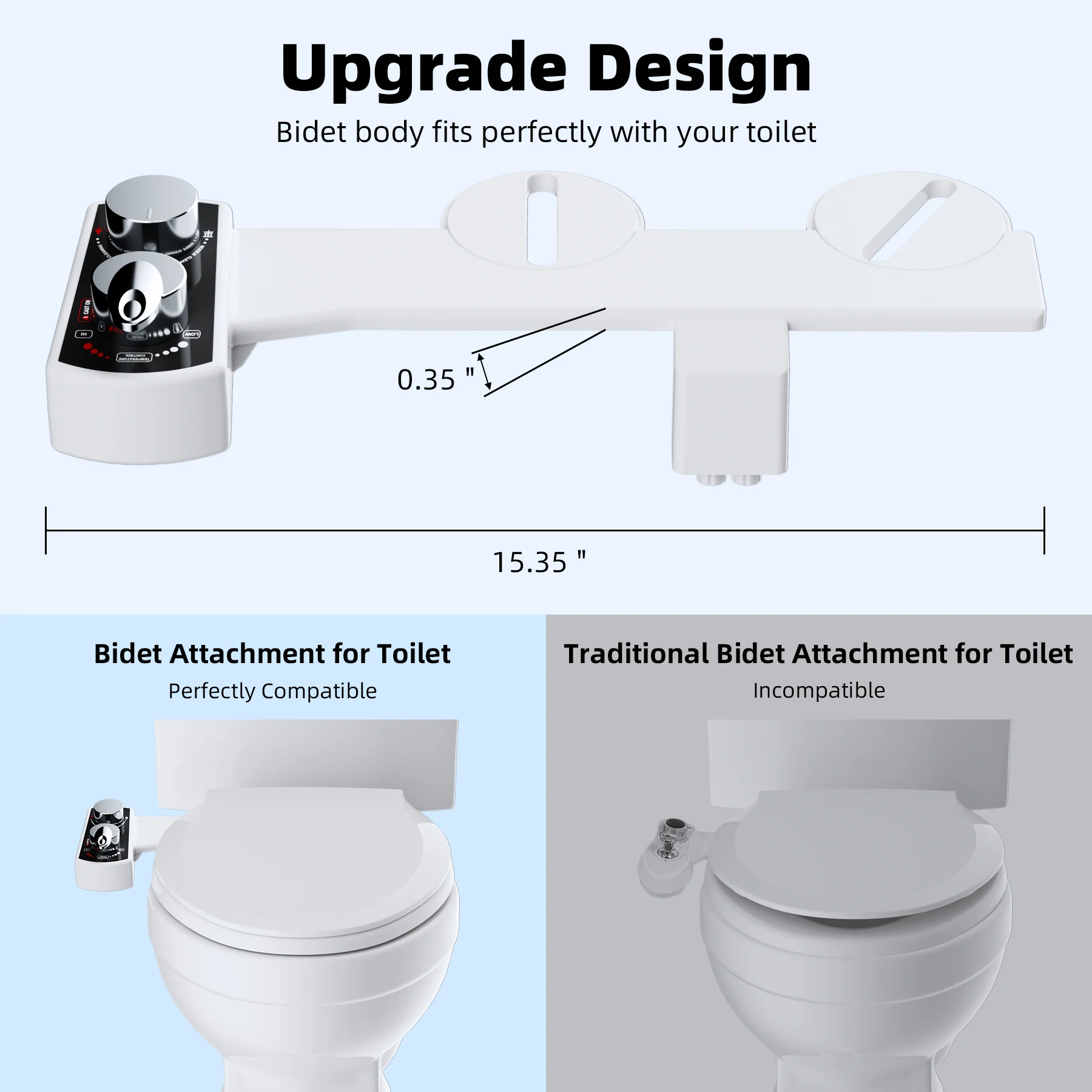 Bidet Attachment for Toilet, Hot and Cold Water Spray Non-Electric Dual Nozzle for Frontal & Rear Wash Adjustable Water Pressure