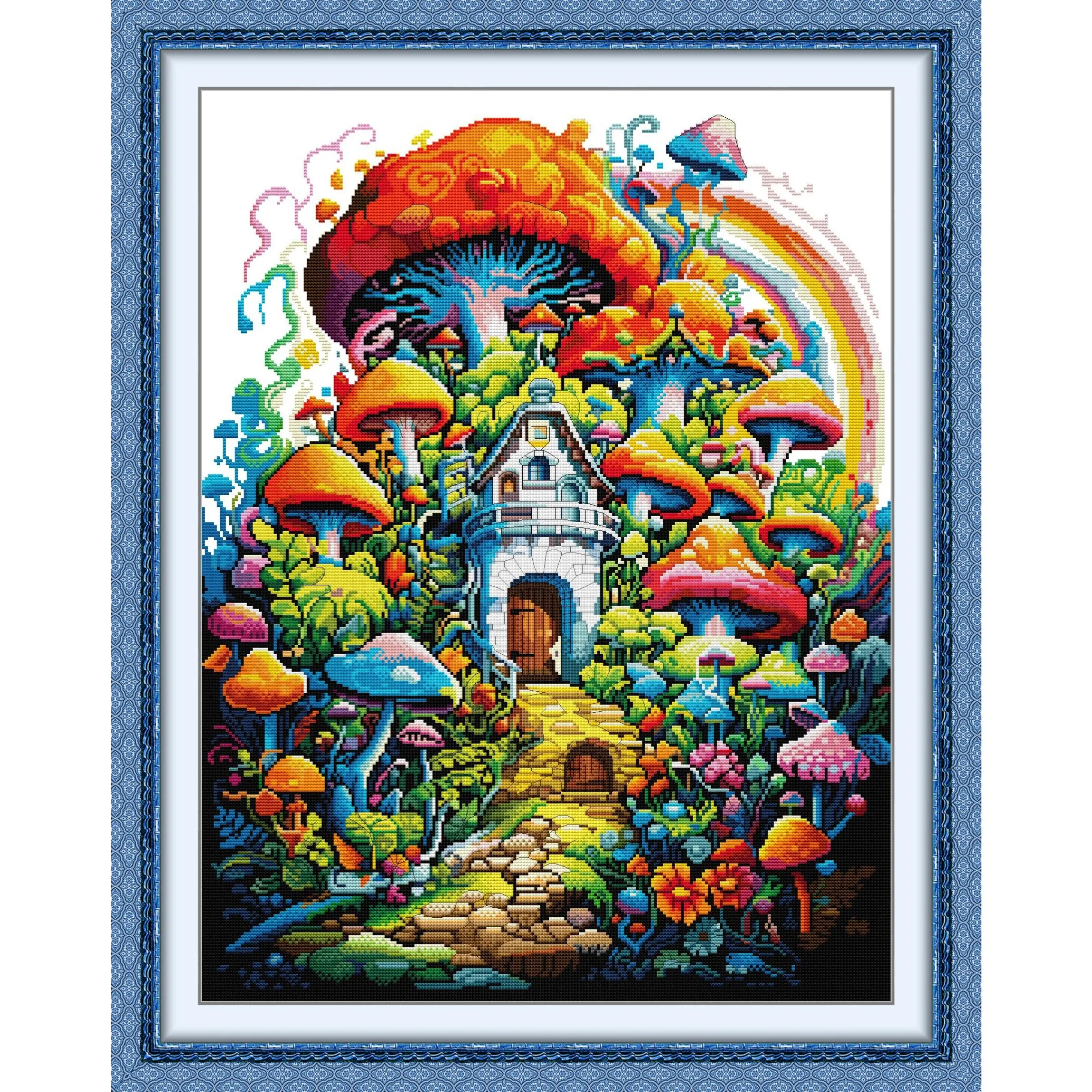 

Joy Sunday Pre-printed Cross Stitch Kit DIY Easy Pattern Aida 14/11CT Stamped Fabric Embroidery Set-Mushroom Room