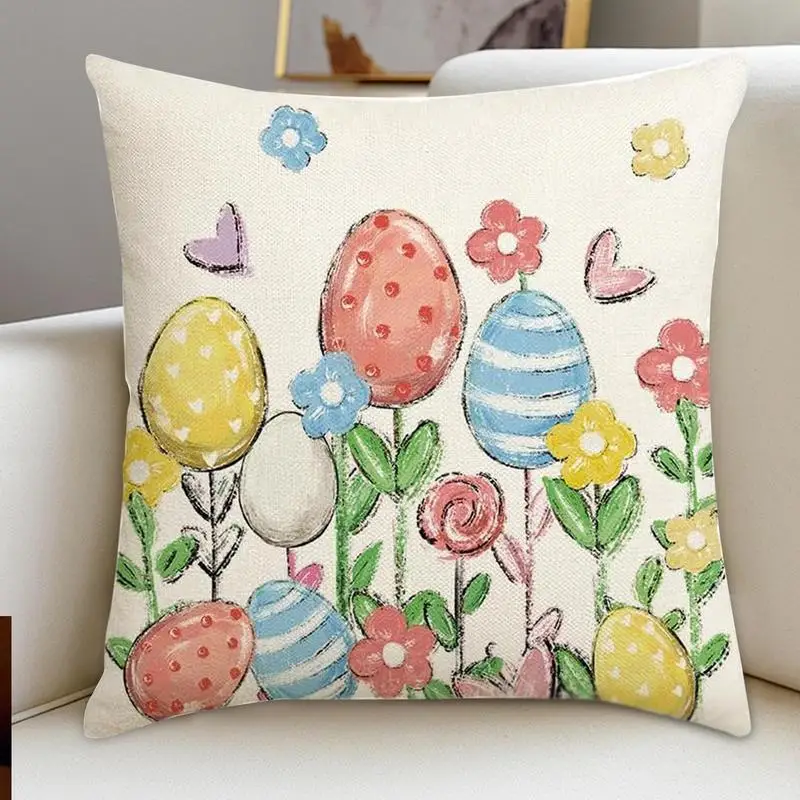 Fundas de almohada de huevo de Pascua, funda de almohada cuadrada decorativa de 18x18 pulgadas, funda de cojín elegante para decoración del hogar, fundas de almohada de lino para granja