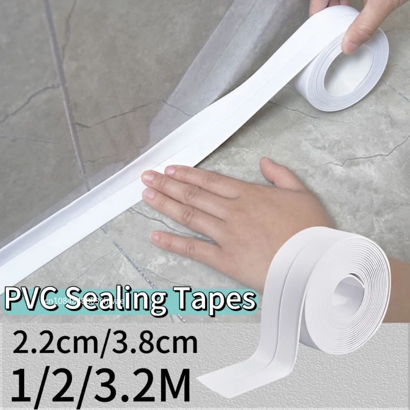 1/2/3.2M Self-adhesive Sealing Tape PVC Oil-Proof Kitchen Sink Edge Caulk Tape Waterproof Bathroom Toilet Corner Wall Stickers