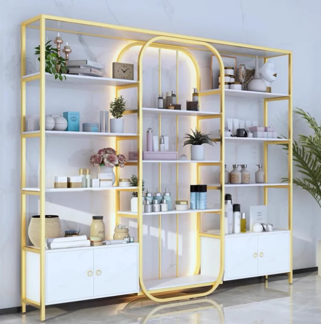 Cosmetics beauty salon skin care products display cabinet Nail makeup store shelves Hair health club live storage rack