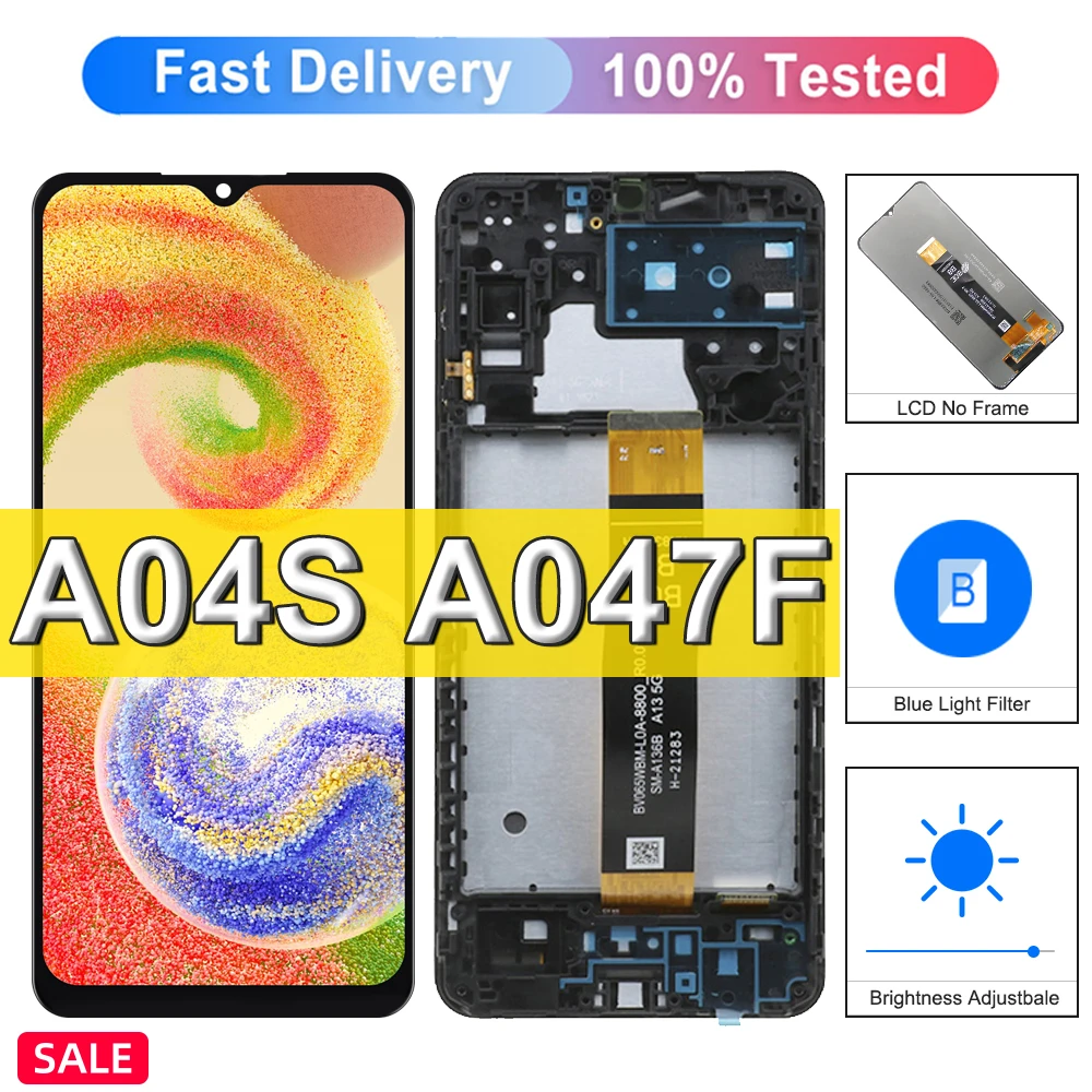 6.5'' 100% Test For Samsung Galaxy A04s LCD +Frame A047F A047F/DS Display Touch Digitizer for Samsung A047 Screen Replacement