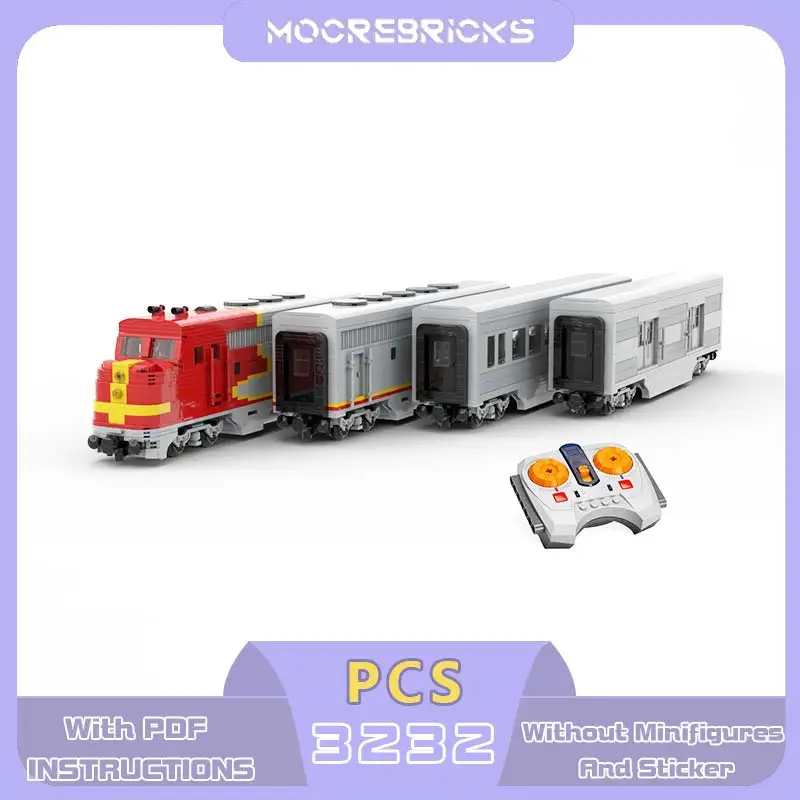 Model kolejowy MOC City Railway F7 Lokomotywa parowa Wagon turystyczny Klocki konstrukcyjne Zabawki do składania Prezenty świąteczne dla dzieci