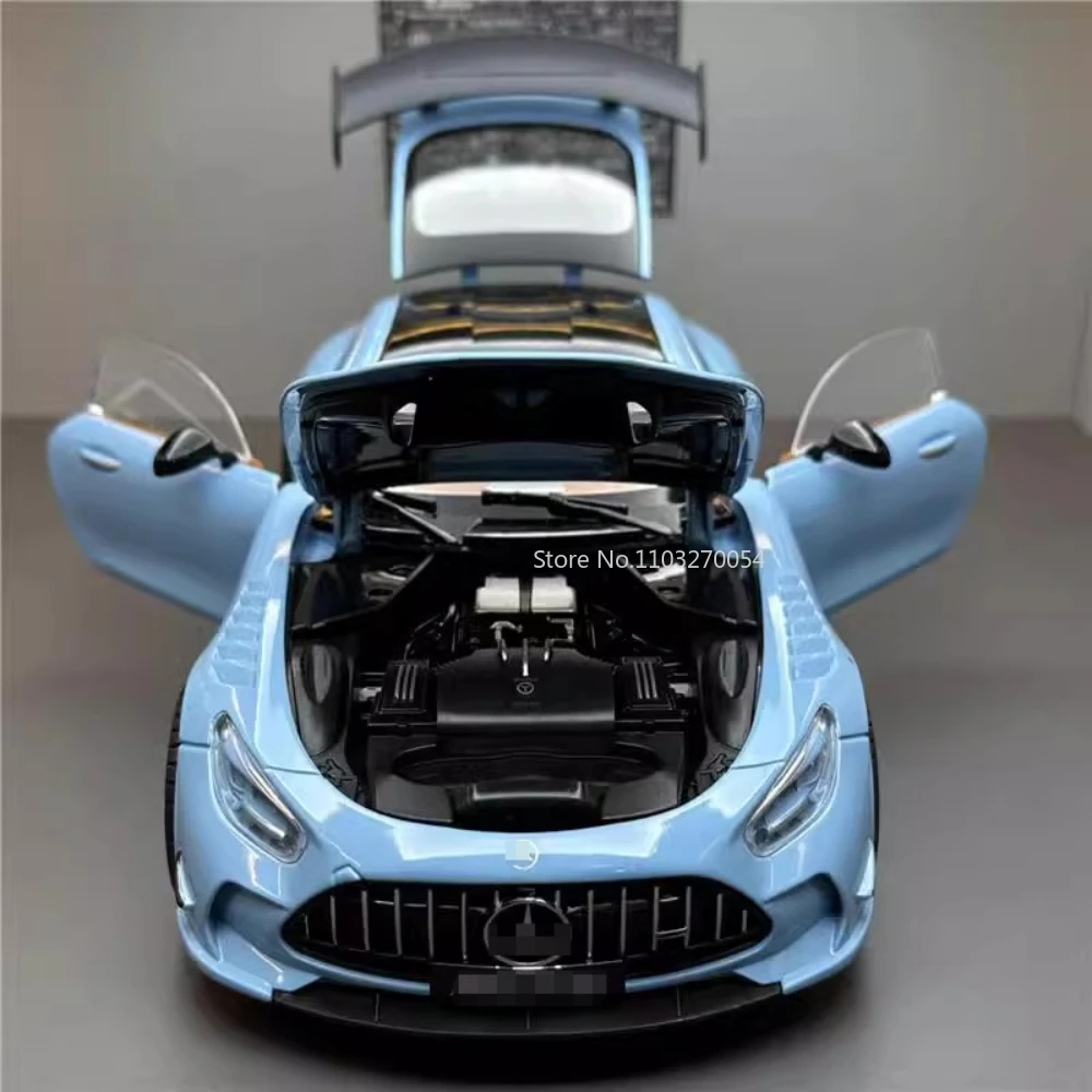 Large 1/18 AMG GTR Model Car Metal Diecast Vehicle Sound & Light Pull Back  4 Door Opened Toy for Boys Child Collectable Hobbies