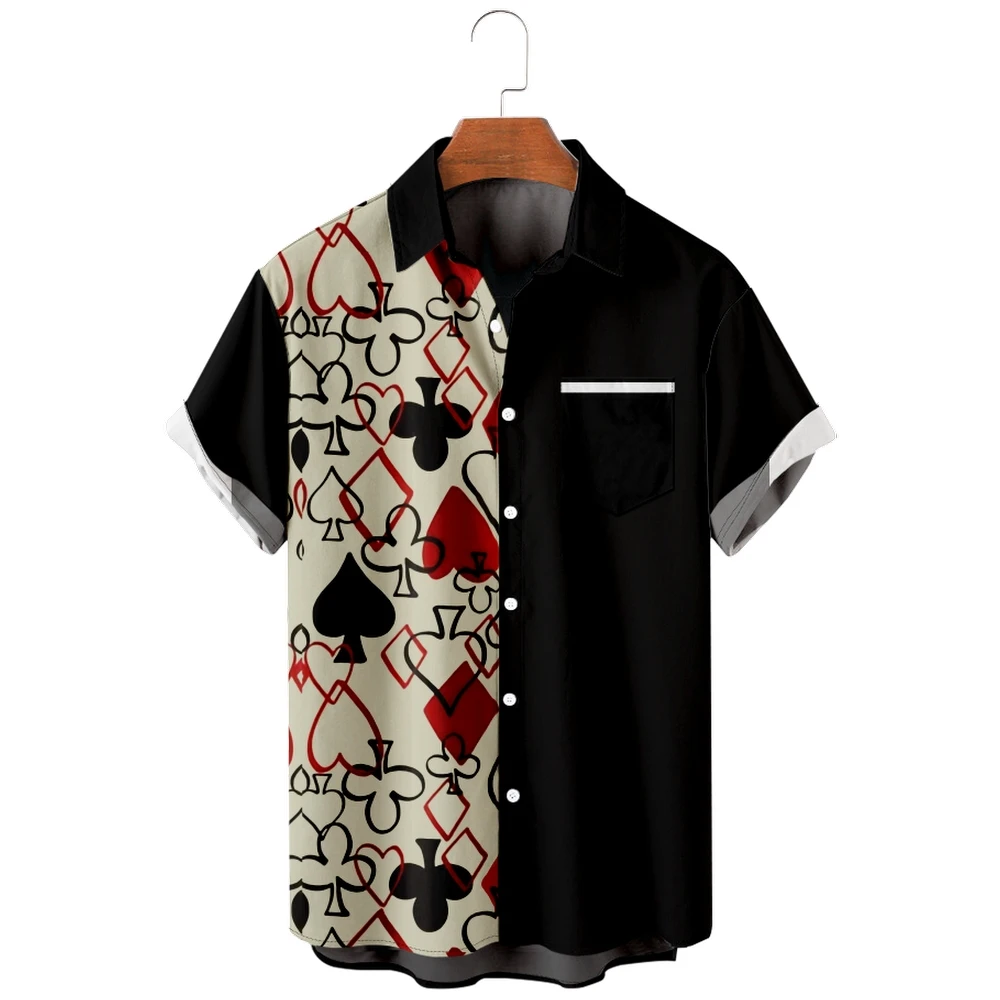 Camisa havaiana masculina loose top 3d poker duplas imprimir camisa masculina camisa da forma camisa masculina respirável verão manga curta