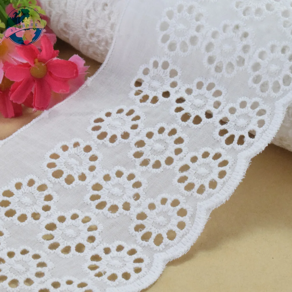 9cm Wide 100% Cotton Embroidery White Simple Lace Sewing Ribbon Trim Fabric Diy Craft Supplier Wedding Dress Accessories#4340