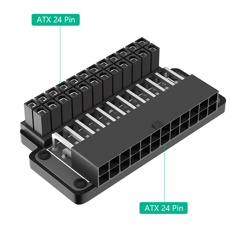 데스크탑 PC 전원 공급 장치 케이블 코드 커넥터 모듈러, ATX 24 핀-24 핀 전원 플러그 어댑터, 메인 보드 마더보드, 90 도