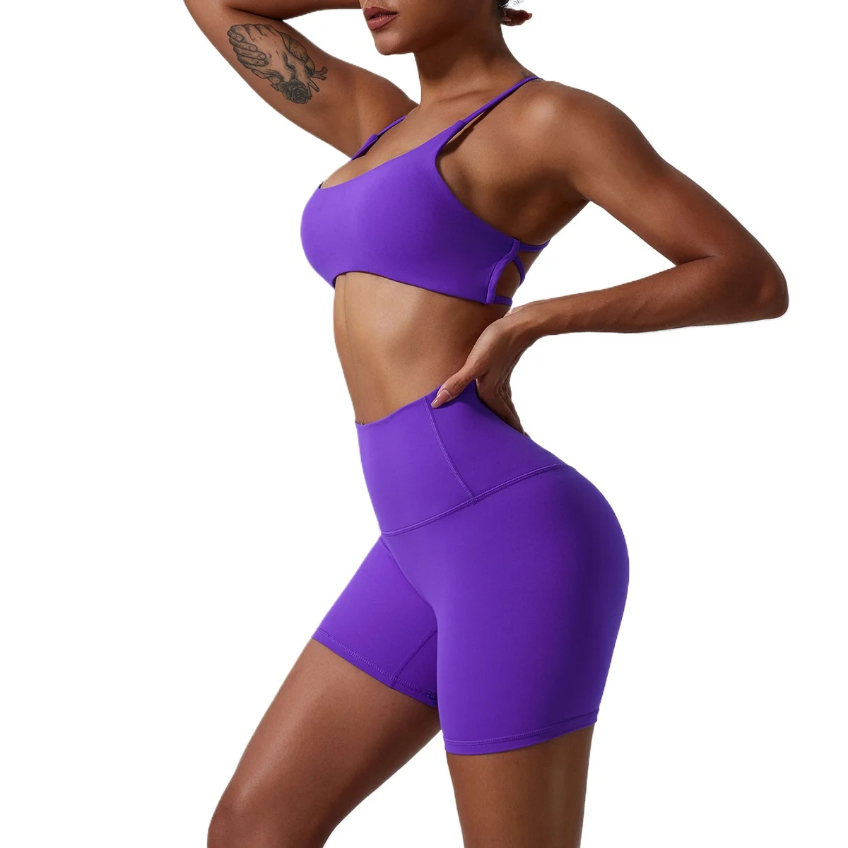 

LezyanXR Комплект для йоги Шорты с высокой талией на бедрах Голая йога Фитнес Красота спины Нижнее белье Спортивные тренировки в тренажерном зале Комплект спортивной одежды для женщин