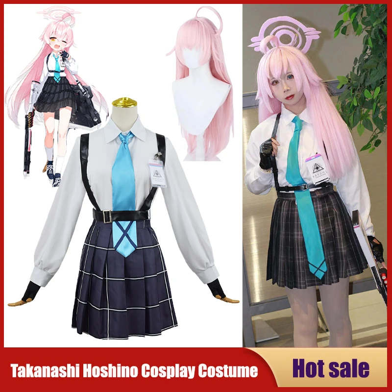 Takanashi Hoshino Costume Game Blue Archive Cosplay School JK Uniforms Top Skirts Wig Outfit Carnival Party Women Man Anime Suit