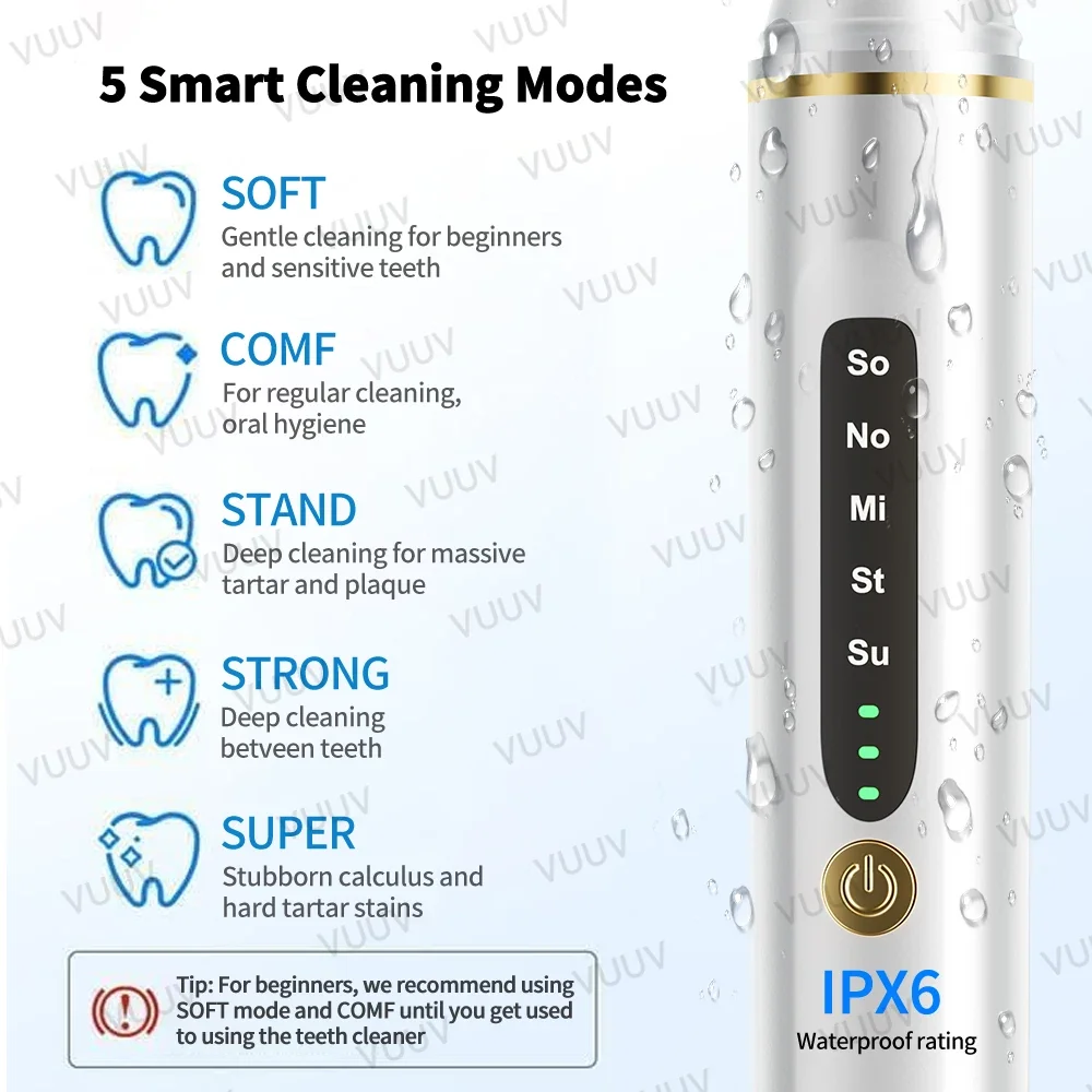 VUUV Ultrasonic Teeth Cleaner Women Tartar Remover Stain Eraser Multi Gear Type-C Rechargeable Portable Oral Care Tool - view 3