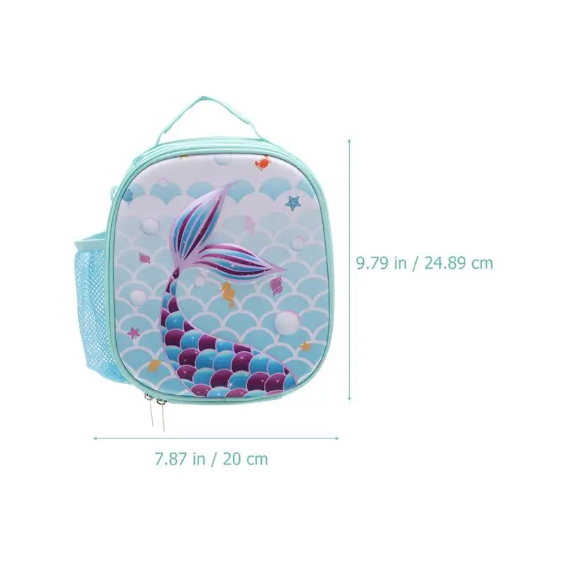 Mermaid Bento Bag Kids Lunch Bags Light Blue Tote Box Students Child Portable Thermal Reusable Portable Lunch Cooler Bag